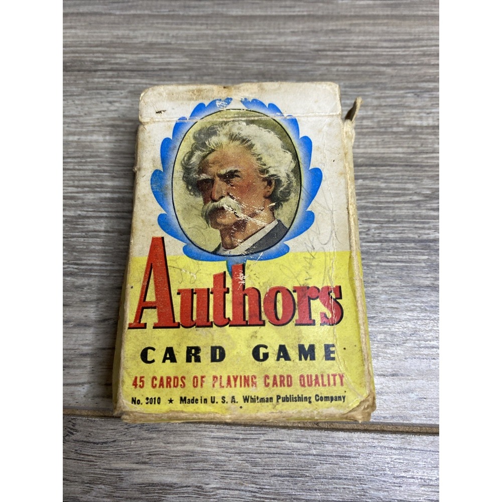 VINTAGE WHITMAN AUTHORS CARD GAME COMPLETE WITH BOX, 45 CARD DECK, #3010, 1950s